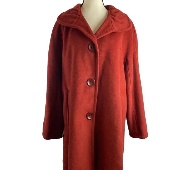 Ellen Tracy burnt orange wool angora blend 3 button coat sz 14P small side slits - Picture 3 of 13
